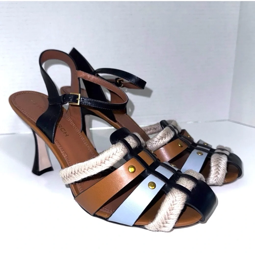 Tory Burch Fisherman Color Block Jute Sandals 10.5